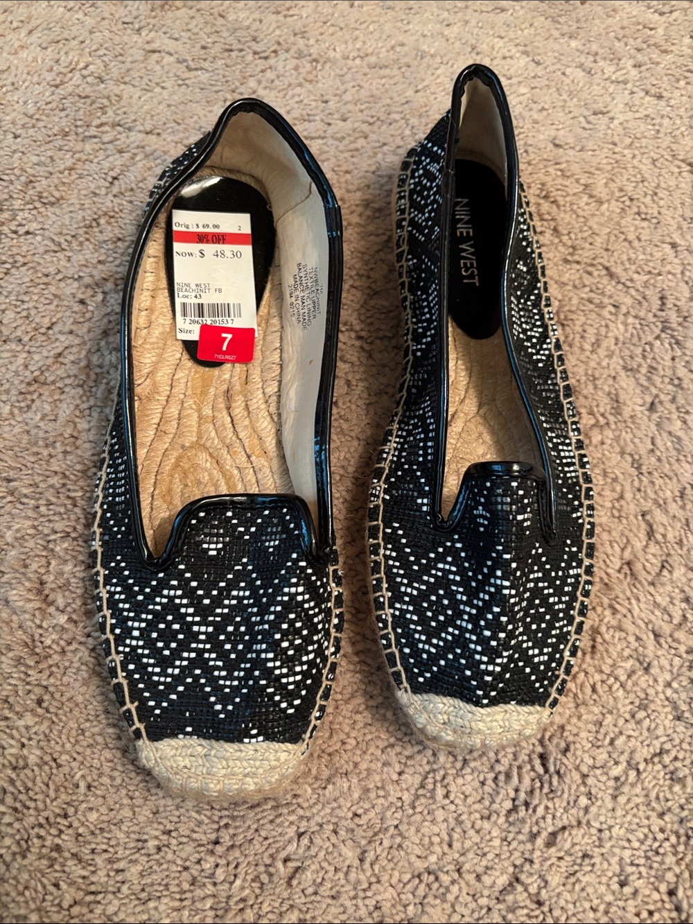 Nine West Black & White Woven Espadrille Loafers